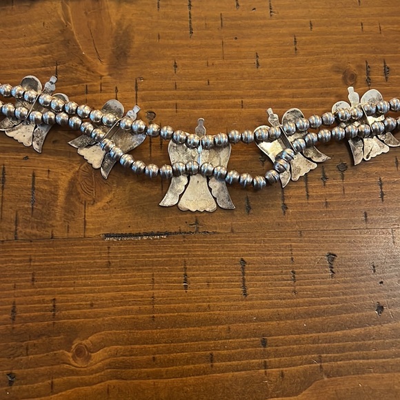 Sterling Silver Coral and Turquoise Chip Inlay Peyote Bird Squash Necklace - Picture 6 of 6